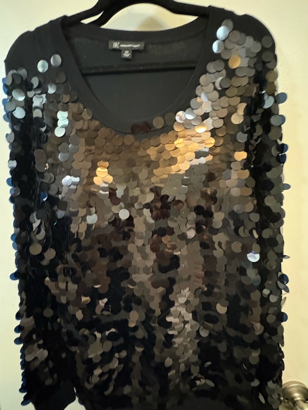 INC International Concepts Black Sequin Set-Black Tunic Top, Black Pants